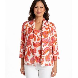 Connie Roberson Linen 2 Piece Floral Blazer Jacket and Top Size S